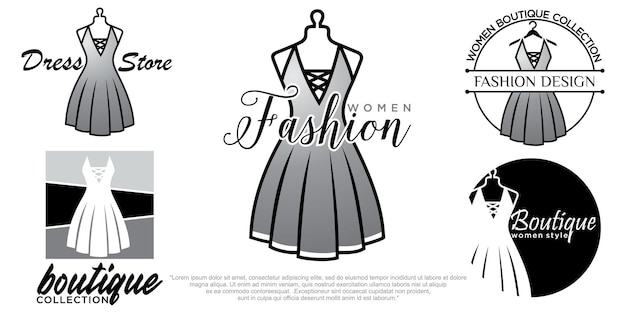 Premium Vector | Fashion logo design with dress on mannequin fashion ...