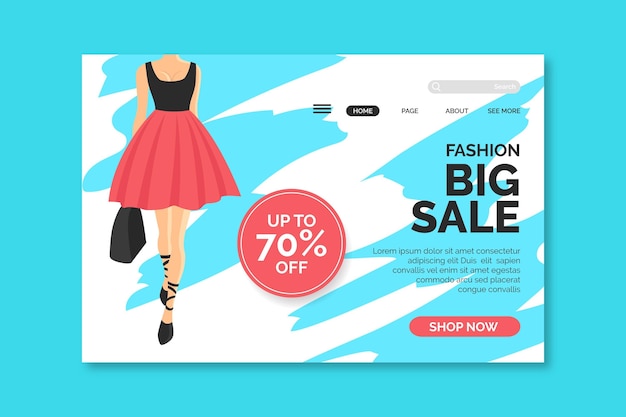 Free Vector | Fashion sale landing page with illustration of woman