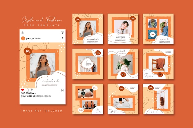Fashion social media puzzle collage post feed template collection Premium Vector