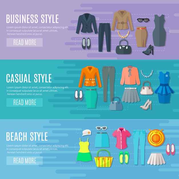 Free Vector | Fashion styles collection banners set of business beach ...