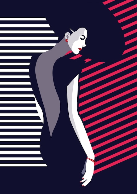 Fashion and stylish woman in style pop art. Premium Vector