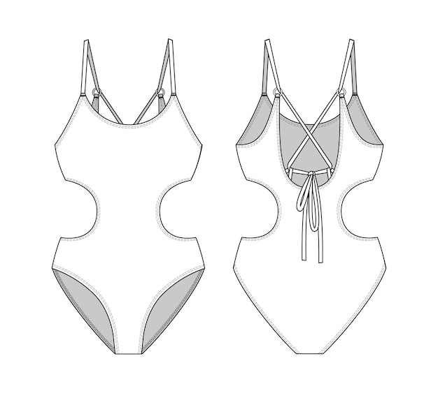 Premium Vector | Fashion technical drawing of cutout swimsuit