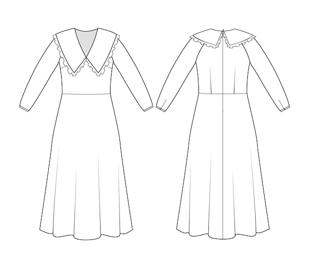 Premium Vector | Fashion technical drawing of dress with big collar