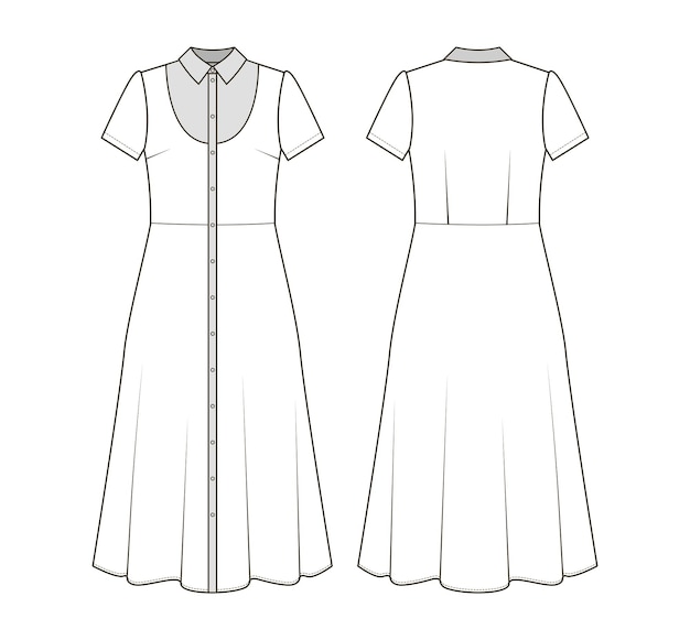 Premium Vector | Fashion technical drawing of midi dress with plastron