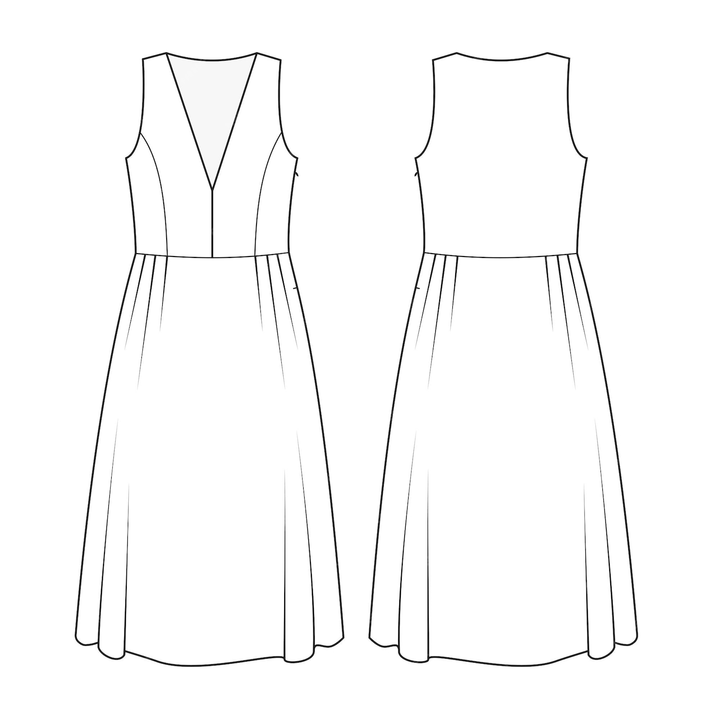 Premium Vector | Fashion technical drawing of summer sleeveless dress ...