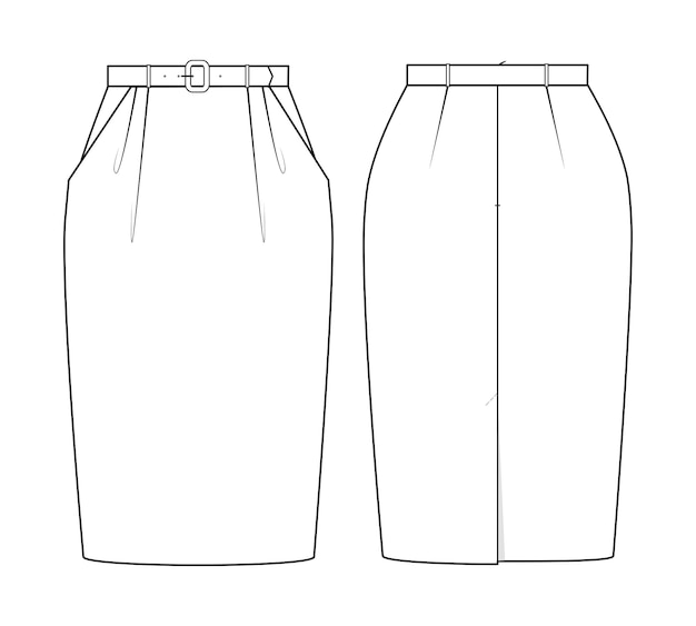 Premium Vector | Fashion technical drawing of tulip skirt with belt