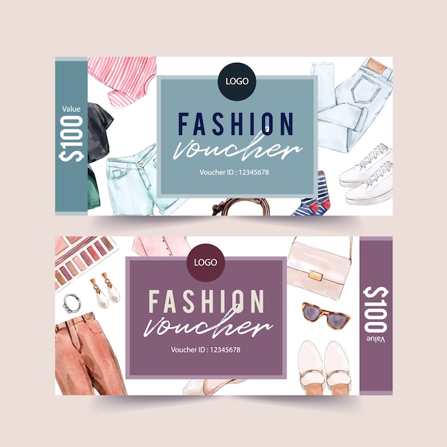 Free Vector Fashion voucher design with accessories and outfit