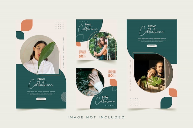 Fashion woman social media template with colorful background Premium Vector
