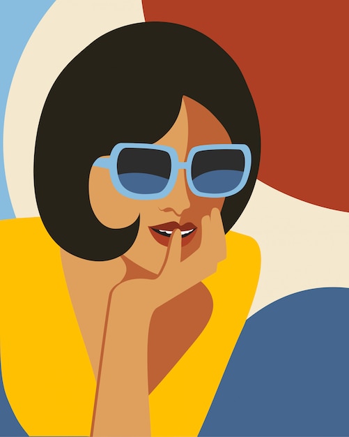 Download Fashion woman with sunglasses . art portait. flat design. | Premium Vector