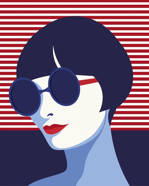 Download Fashion woman with sunglasses . art portait. flat design. | Premium Vector