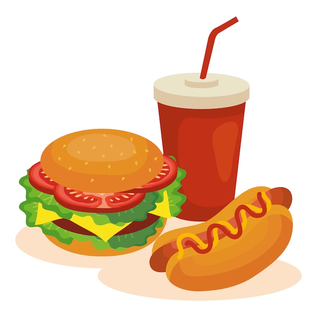 Premium Vector Fast Food Big Burger With Hot Dog And Bottle Beverage