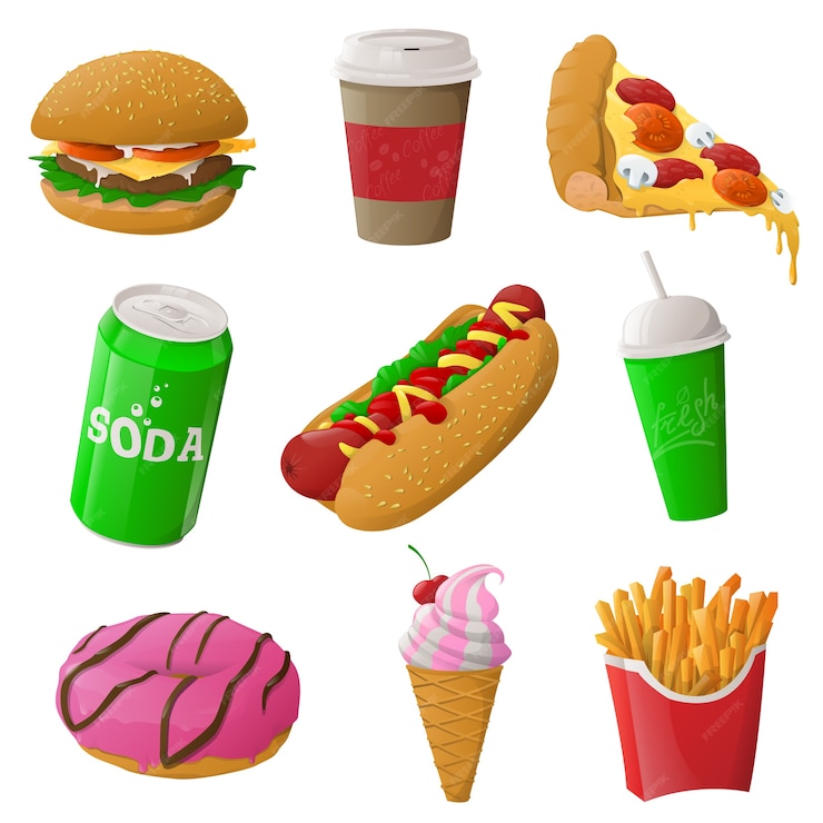 Premium Vector | Fast food cartoon illustration set