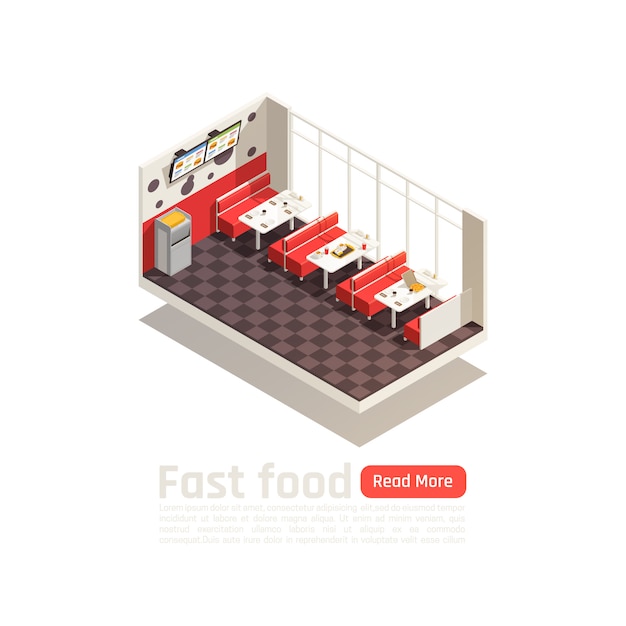 Free Vector | Fast food cozy eatery interior isometric poster with ...