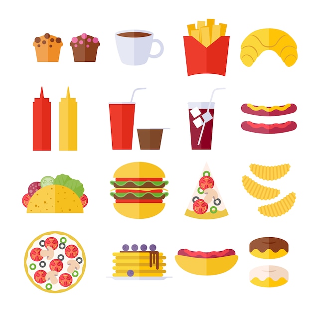 Premium Vector | Fast food icons set - flat style.