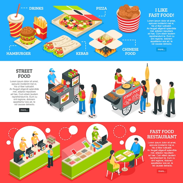 Fast food isometric banners set Free Vector