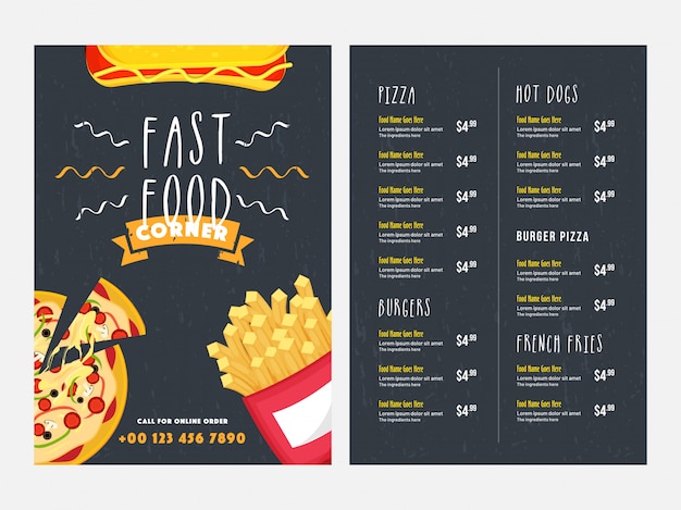 Premium Vector Fast Food Menu Card Design With Front And Back Page View