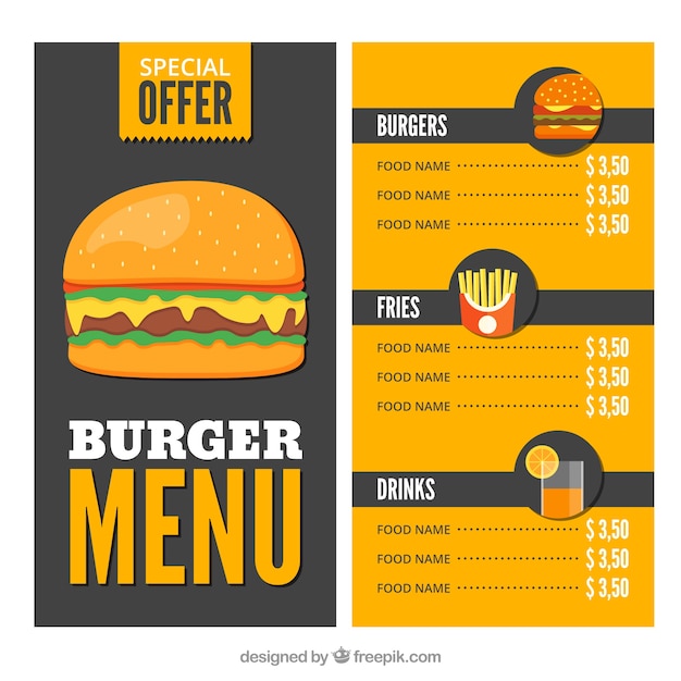 Fast food menu template Vector Free Download