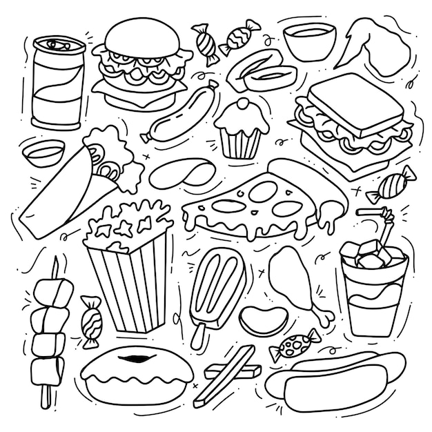 Premium Vector | Fast food outline doodle vector