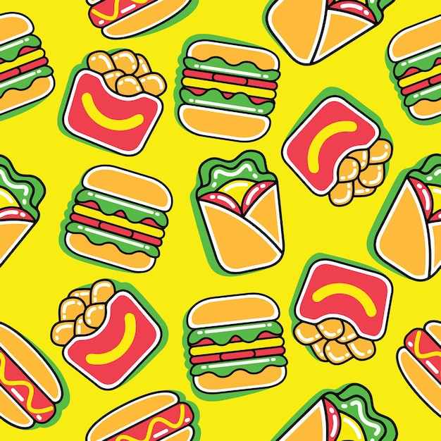Premium Vector | Fast food pattern seamless in flat design style
