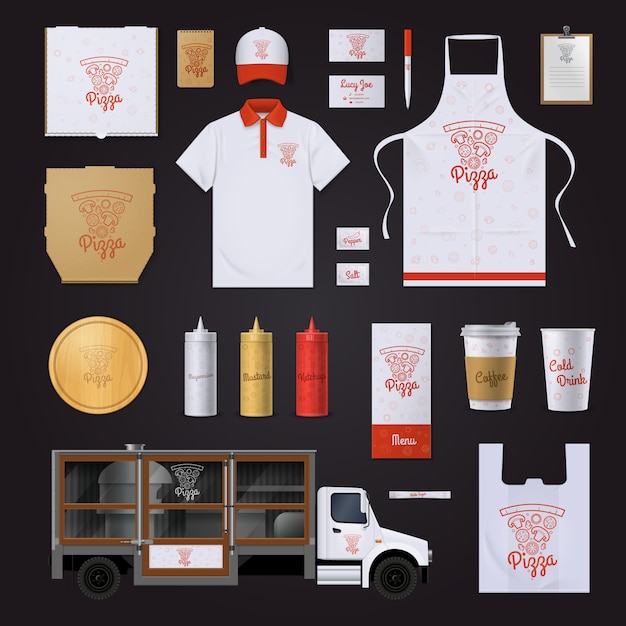 Fast Food Restaurant Corporate Identity Template With Pizza