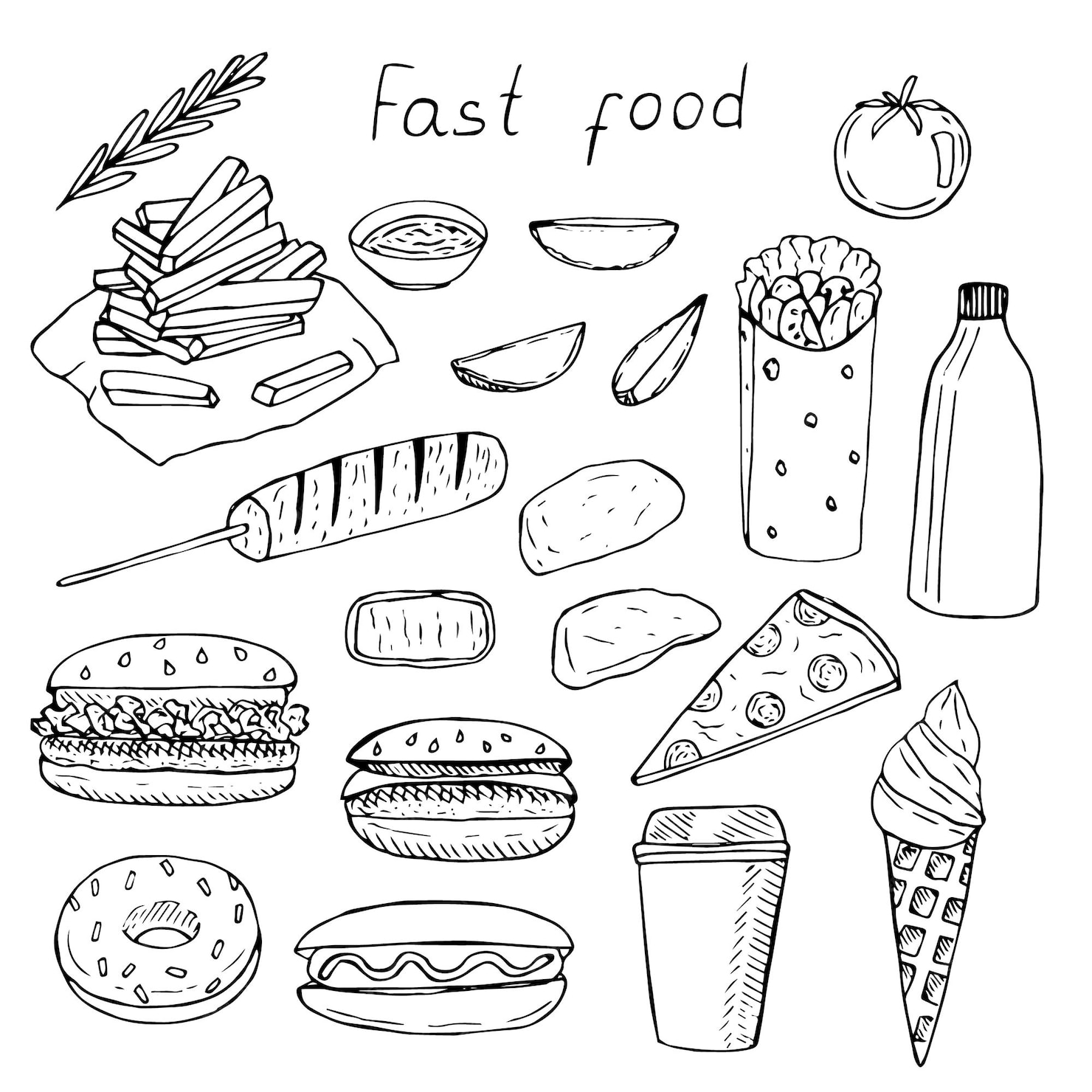 Premium Vector Fast food set vector illustration hand drawing sketch