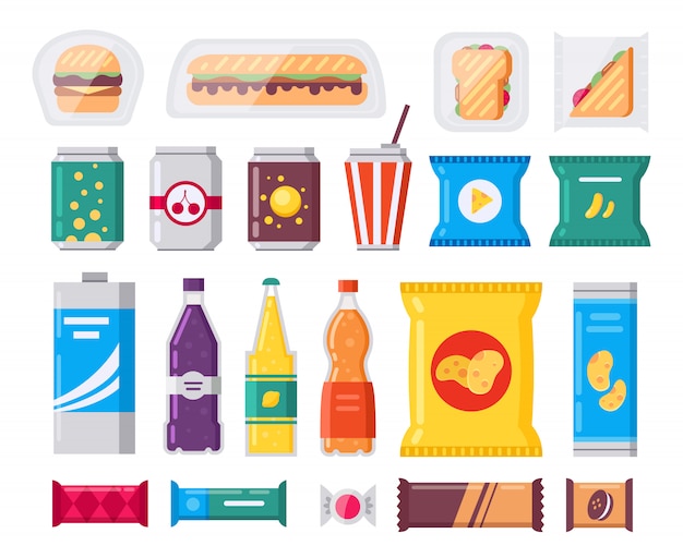 Premium Vector | Fast food snack and drink pack, set in flat style ...