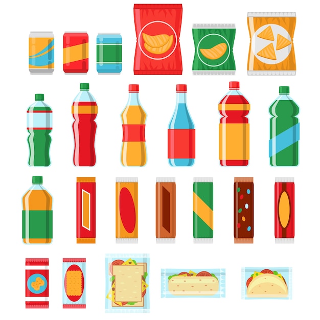 Free Vector | Fast food snacks and drinks flat vector icons. vending ...