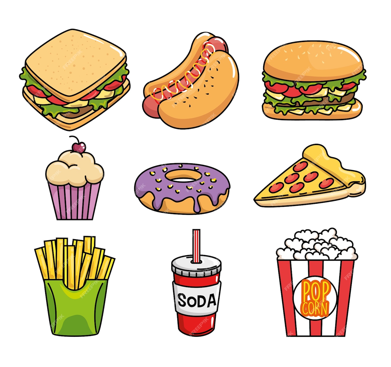 Premium Vector | Fast food stickers pop art