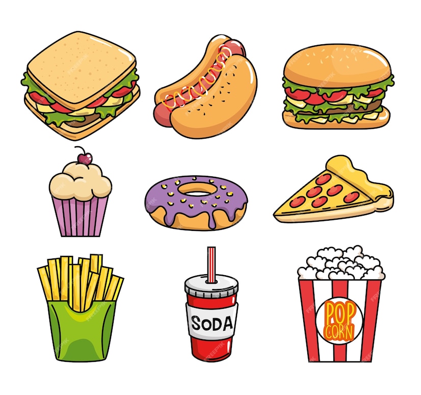 Premium Vector | Fast food stickers pop art