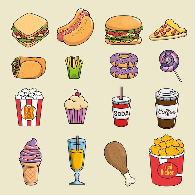 Premium Vector | Fast food stickers pop art
