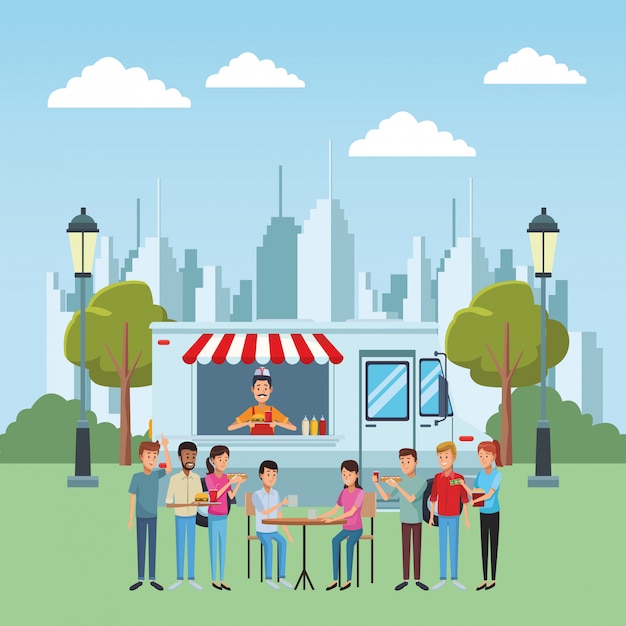 Fast food truck cartoon Premium Vector