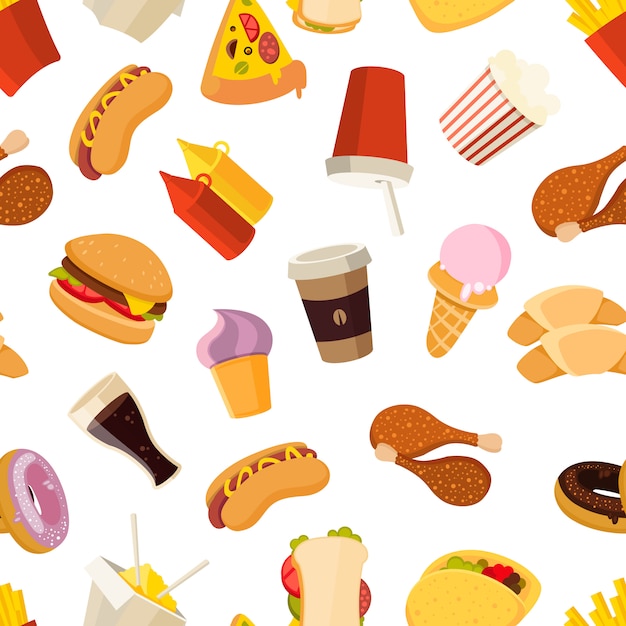 Fast food vector seamless pattern Premium Vector