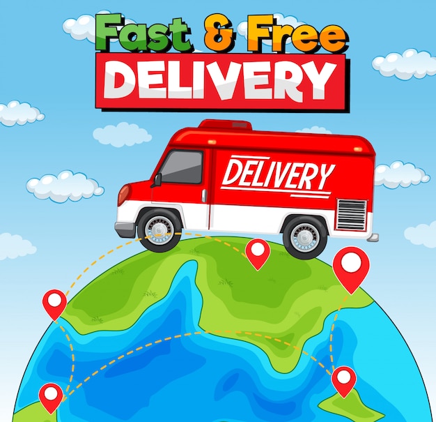 Download Free Fast And Free Delivery Logo With Delivery Van Or Truck Free Vector Use our free logo maker to create a logo and build your brand. Put your logo on business cards, promotional products, or your website for brand visibility.