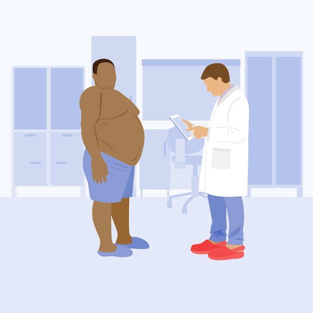 Premium Vector A Fat Black Obese Patient In The Clinic The Doctor Is In The Hospital Weight 