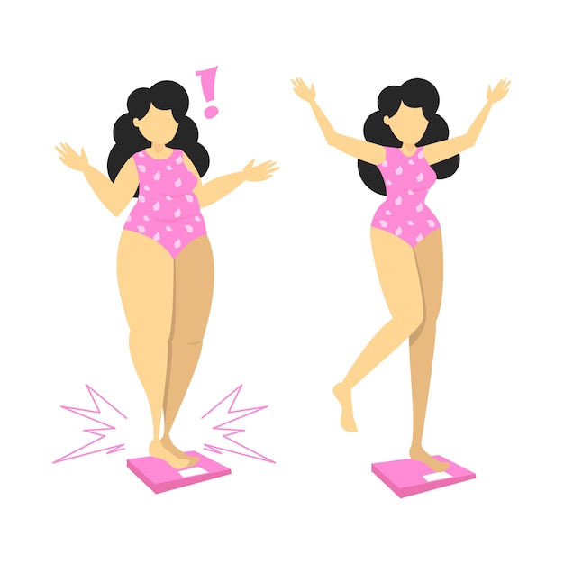 Premium Vector Fat And Slim Girl Standing On Scales