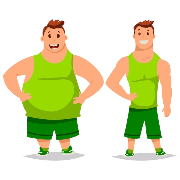 Premium Vector Fat And Slim Man Cartoon Characters Isolated