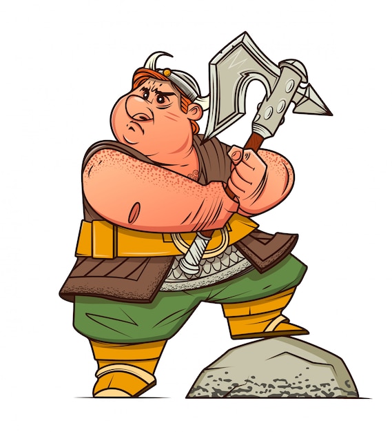 Fat viking with an ax in his hands Vector | Premium Download