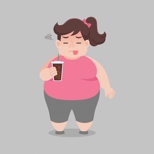 Download Fat woman not enjoy drinking black coffee | Premium Vector