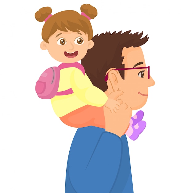 Premium Vector | Father and daughter going to school