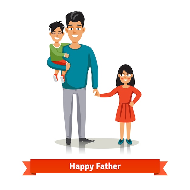 Download Father holding his son and daughter's hand Vector | Free ...