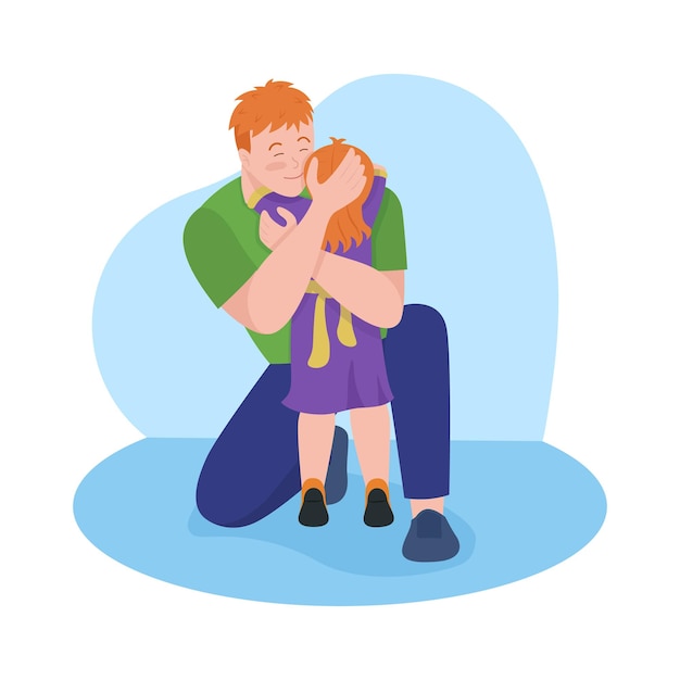 Premium Vector Father hugging daughter 2d vector isolated illustration
