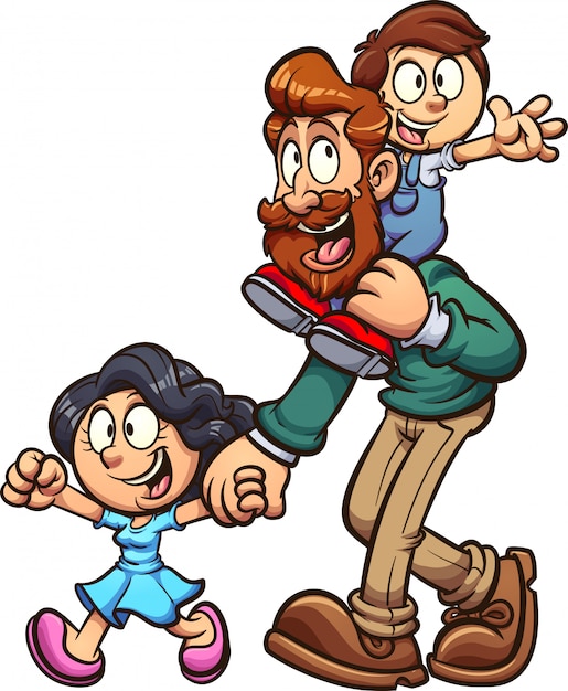 Father and kids cartoon illustration Premium Vector