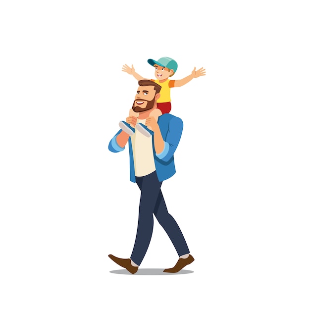 Father riding son on shoulders cartoon vector Premium Vector