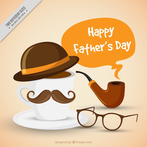 Download Father's day background with cup of coffee with hat and mustache | Free Vector
