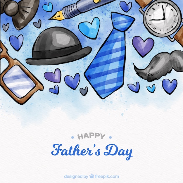 Father\'s day background with elements in\
watercolor style