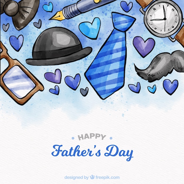 Father's day background with elements in watercolor style Free Vector