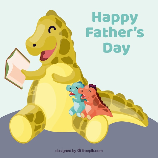 Father\'s day background with family of cute\
dinosaurs