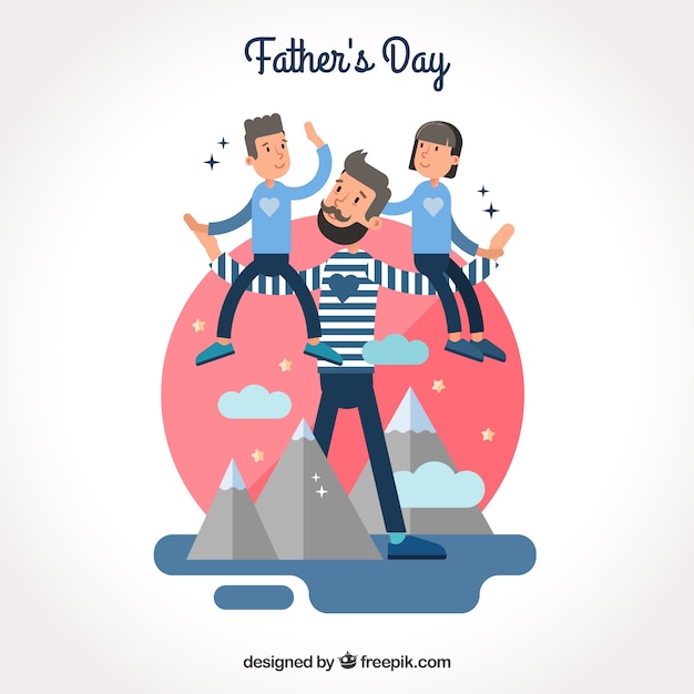 Father\'s day background with happy family in\
flat style