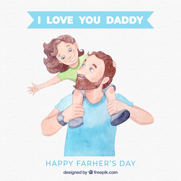 Father\'s day background with happy family in\
watercolor style