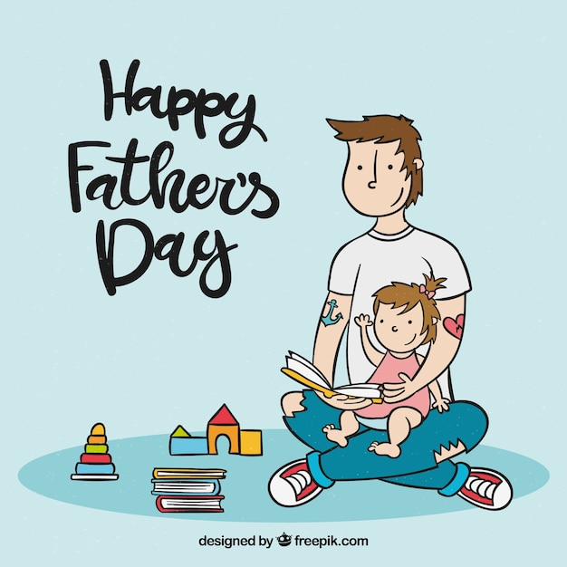 Father\'s day background with happy family\
playing
